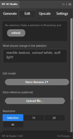 Edit tab — selection-based instruction editing