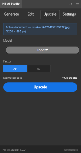 Upscale tab — Topaz 2x/4x